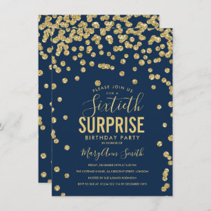 60th Surprise Birthday Gold Navy Blue Invitation