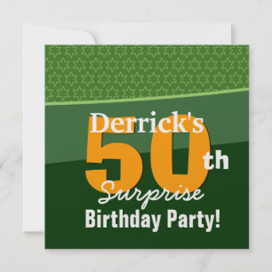 60th Surprise Birthday Green and Gold Stars U303 Invitation