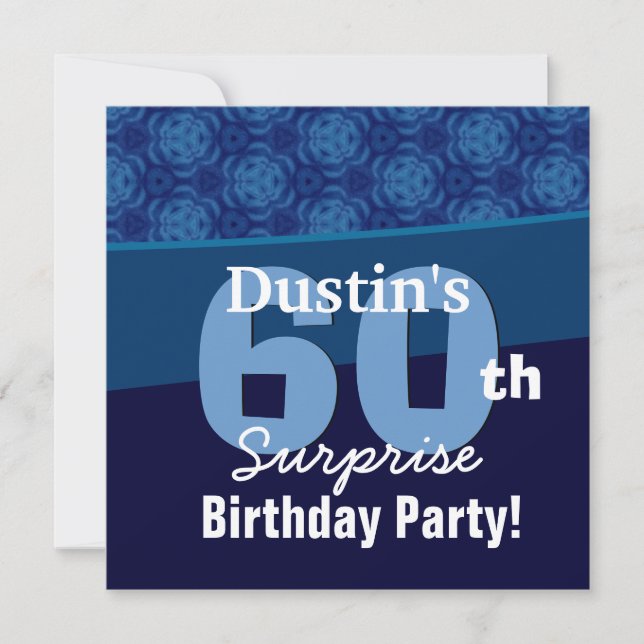 60th Surprise Birthday Hues of Blue G433 Invitation (Front)