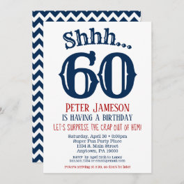 60th Surprise Birthday Invitation Mens Navy Blue