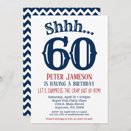 60th Surprise Birthday Invitation Mens Navy Blue
