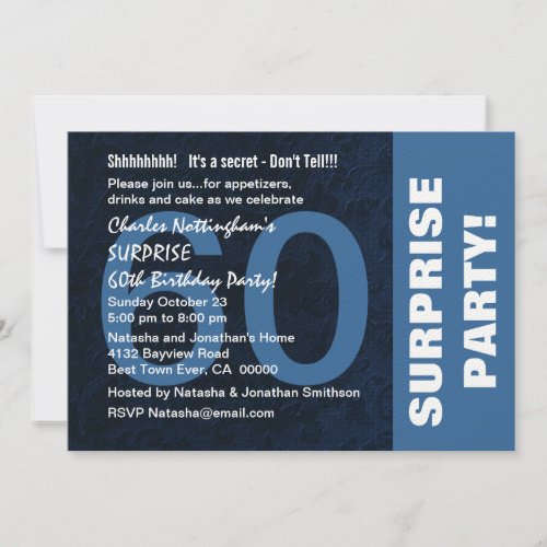 60th SURPRISE Birthday Modern Midnight Blue Felt Personalized Invite