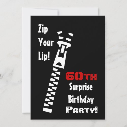 60th SURPRISE Birthday Party Black Red White Invitation