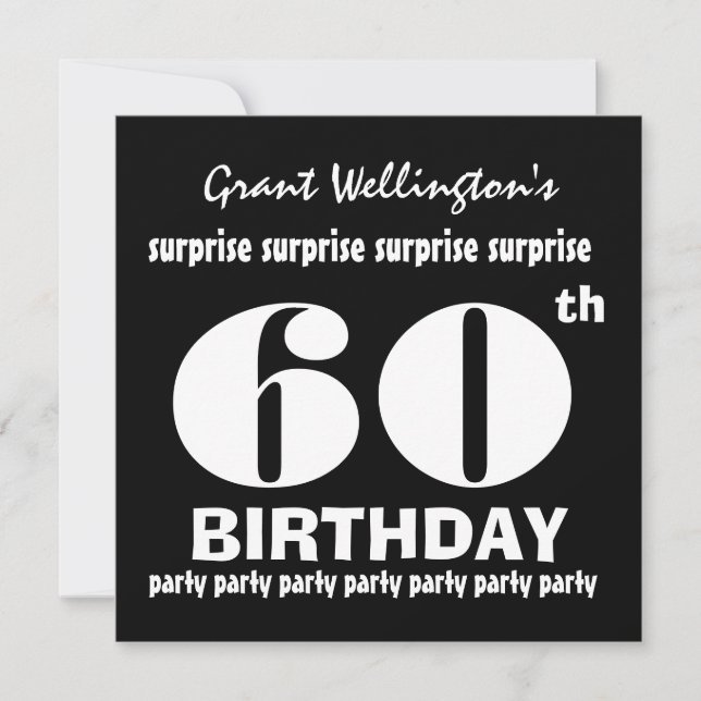 60th SURPRISE  Birthday Party Black White G694 Invitation (Front)