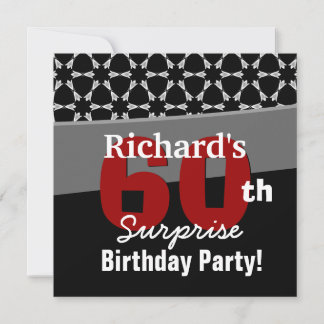 60th Surprise Birthday Party Black White Stars Invitation