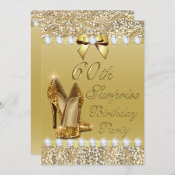 60th Surprise Birthday Party Gold Heels Diamonds Invitation by GroovyGraphics at Zazzle