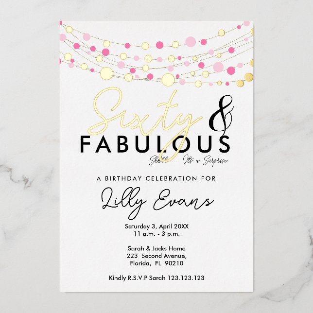 60th surprise birthday party invitation elegant  foil invitation (Front)