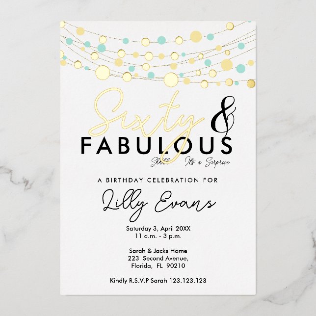 60th surprise birthday party invitation elegant  foil invitation (Front)