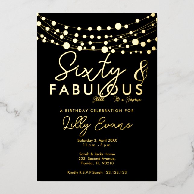 60th surprise birthday party invitation elegant  foil invitation (Front)