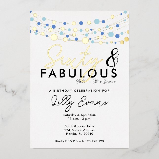 60th surprise birthday party invitation elegant  foil invitation (Front)