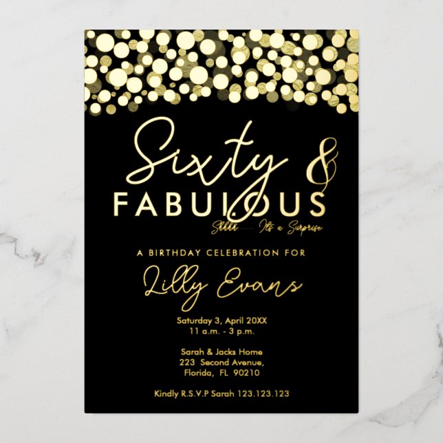 60th surprise birthday party invitation elegant  foil invitation (Front)