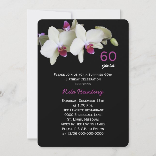 60th Surprise Birthday Party Light Yellow Orchid Invitation (Front)