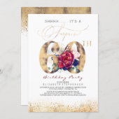 60th Surprise Birthday Party Navy Blue & Burgundy Invitation (Front/Back)