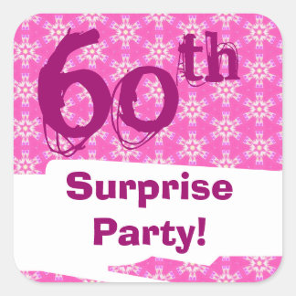 60th Surprise Birthday Party Pink Pattern Template Square Sticker
