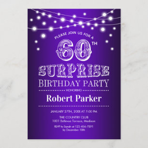 60th Surprise Birthday - Purple White Invitation