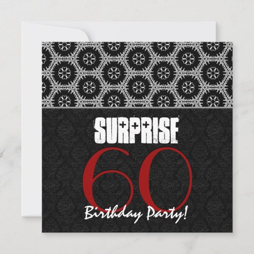 60th Surprise Birthday Red Black White V02B2 Invite