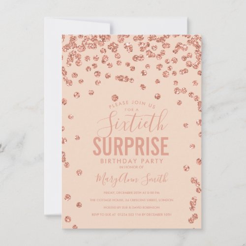 60th Surprise Birthday Rose Gold Blush Pink Invitation