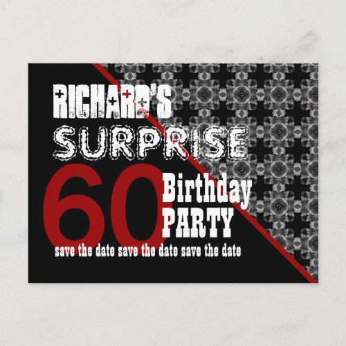 60th Surprise Birthday Save the Date Diagonal W60F Announcement Postcard