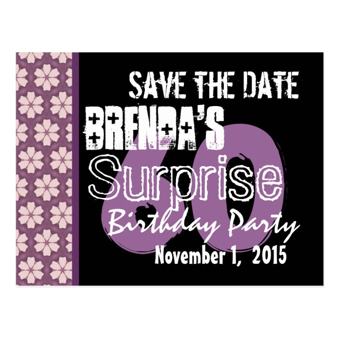 60th Surprise Birthday Save the Date Purple Black Postcard