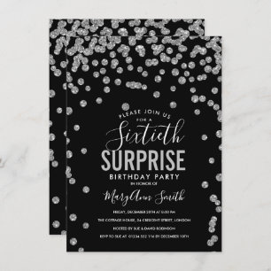 60th Surprise Birthday Silver Black Invitation