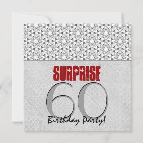 60th Surprise Birthday Silver Gray Red V10A Invitation