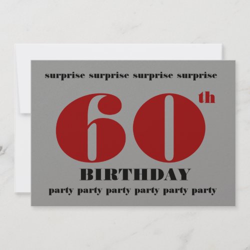 60th SURPRISE Birthday Silver Red Black Metallic Invitation