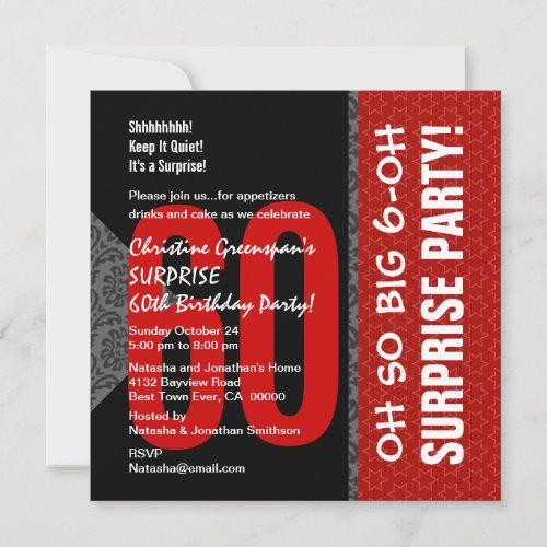 60th Surprise Diagonal Red Black and White Announcements