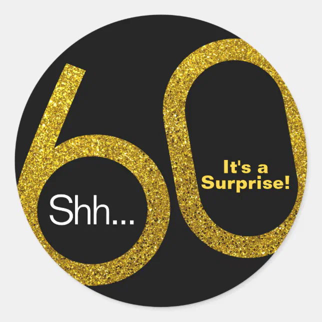 60th Surprise Gold Glitter Stickers | Zazzle
