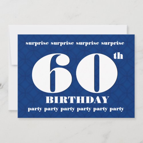 60th SURPRISE Modern Blue and White Birthday W081 Invitations