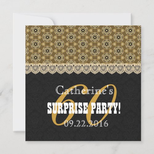 60th SURPRISE PARTY For Her A07 Black and Gold Invitation
