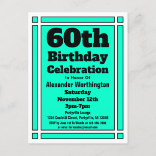 60th Teal Simple Birthday Invitation Postcard
