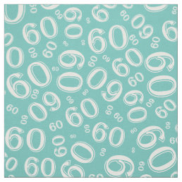 60th  Teal &amp; White Random Number Pattern 60 Fabric