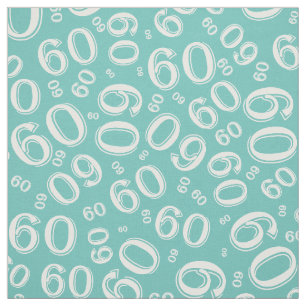 60th Teal & White Random Number Pattern 60 Fabric