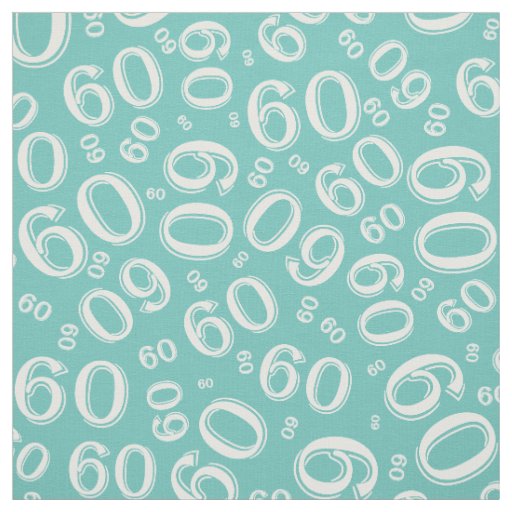 60th  Teal & White Random Number Pattern 60 Fabric