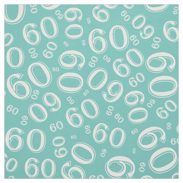 60th  Teal & White Random Number Pattern 60 Fabric (Swatch)