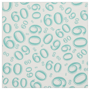60th  Teal & White Random Number Pattern 60 Fabric