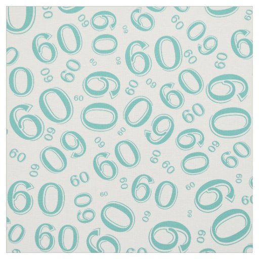 60th  Teal & White Random Number Pattern 60 Fabric