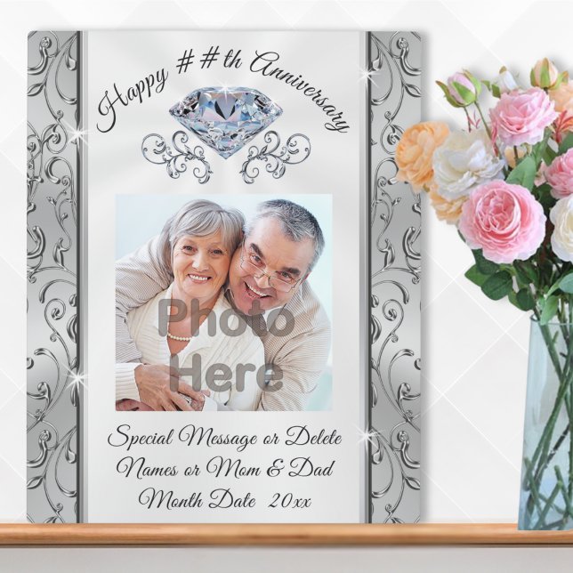 60th through 75th Wedding Anniversary Gift Ideas Plaque (Personalised 60th wedding anniversary gifts. Diamond anniversary gift ideas for grandparents. Cheap.)