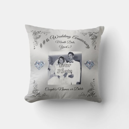 60th to 75th Wedding Anniversary Gift Personalized Throw Pillow