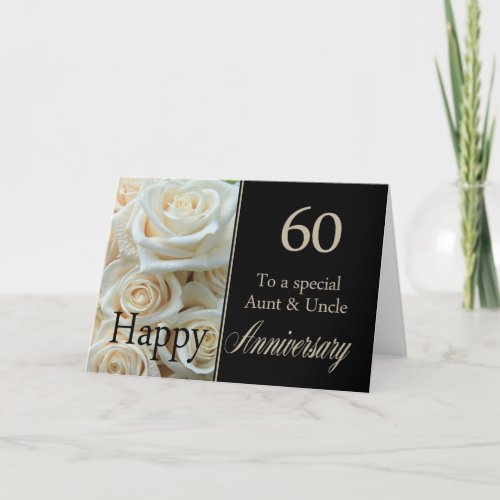 60th Wedding Anniversary Aunt  Uncle  Pink roses Card