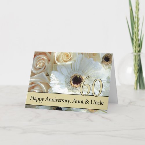 60th Wedding Anniversary Aunt  Uncle  Pink roses Card