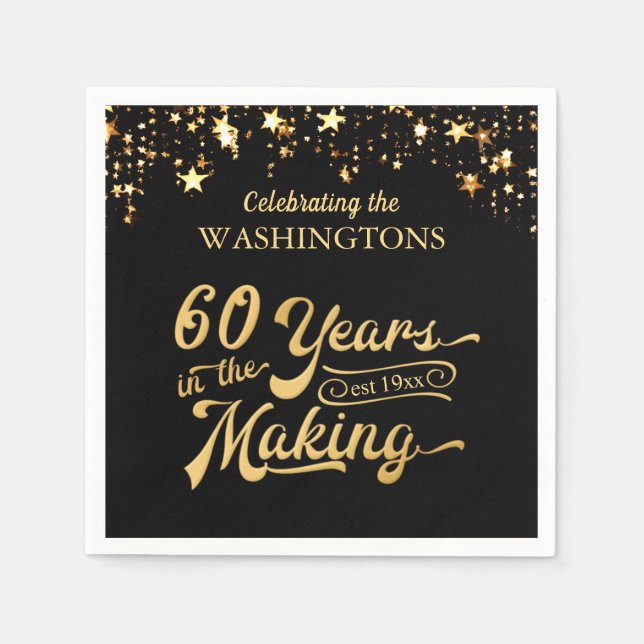 60th Wedding Anniversary Black and Gold Stars Napkins (Front)