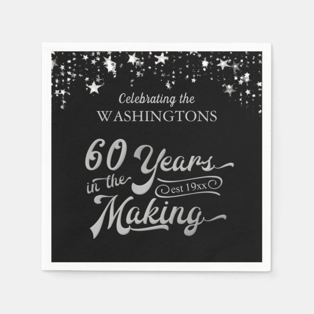 60th Wedding Anniversary Black and Silver Stars Napkins (Front)