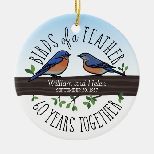 60th Wedding Anniversary Bluebirds of a Feather Ceramic Ornament