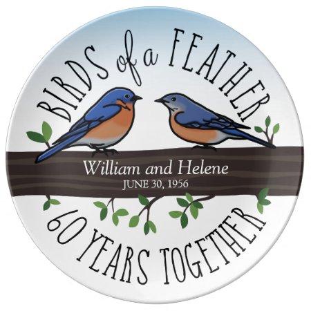 60th Wedding Anniversary, Bluebirds Of A Feather Dinner Plate