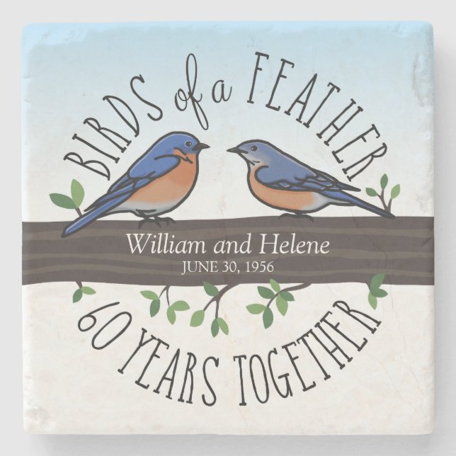 60th Wedding Anniversary, Bluebirds of a Feather Stone Coaster (Front)