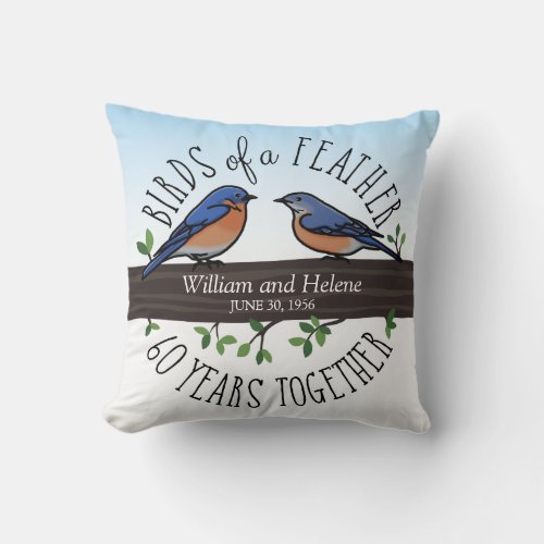 60th Wedding Anniversary Bluebirds of a Feather Throw Pillow