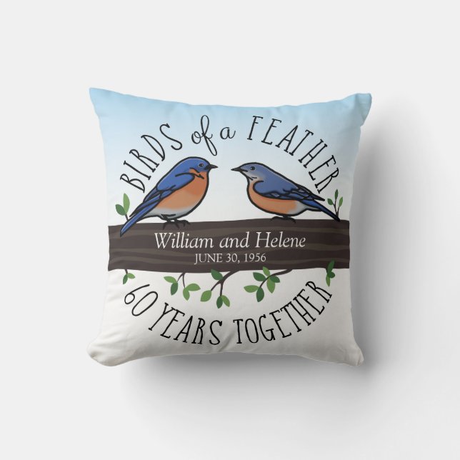 60th Wedding Anniversary, Bluebirds of a Feather Throw Pillow (Front)