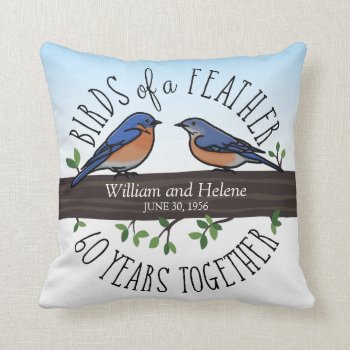60th Wedding Anniversary  Bluebirds Of A Feather Throw Pillow by DuchessOfWeedlawn at Zazzle