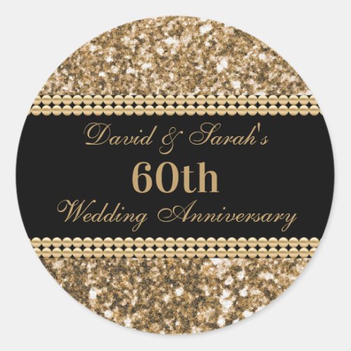 60th Wedding Anniversary Celebration Gold Glitter  Classic Round Sticker